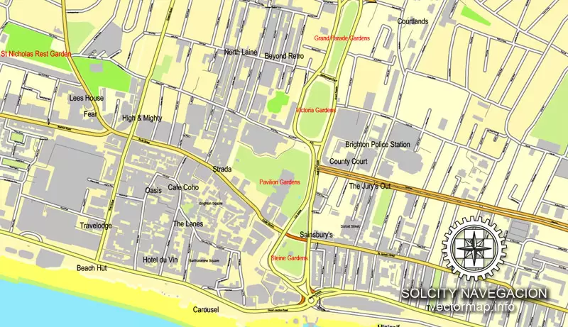 Map vector Brighton, England, UK Great Britain, printable vector street City Plan map, full editable, Adobe Illustrator