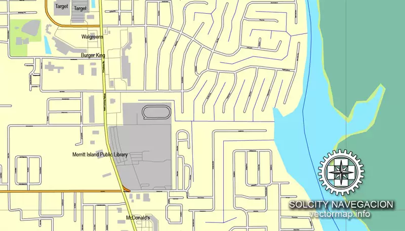 Map vector Cape Canaveral, Florida, US printable vector street City Plan map, full editable, Adobe Illustrator Map for design, print, arts, projects, presentations, for architects, designers and builders.
