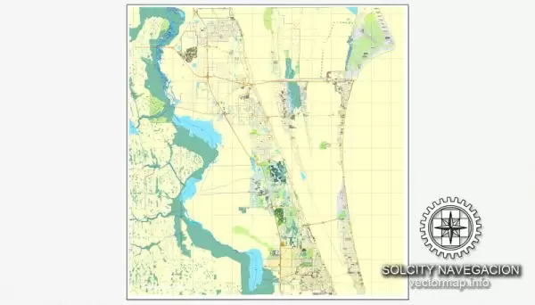 Map vector Cape Canaveral, Florida, US printable vector street City Plan map, full editable, Adobe Illustrator Map for design, print, arts, projects, presentations, for architects, designers and builders.