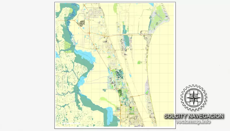 Map vector Cape Canaveral, Florida, US printable vector street City Plan map, full editable, Adobe Illustrator Map for design, print, arts, projects, presentations, for architects, designers and builders.