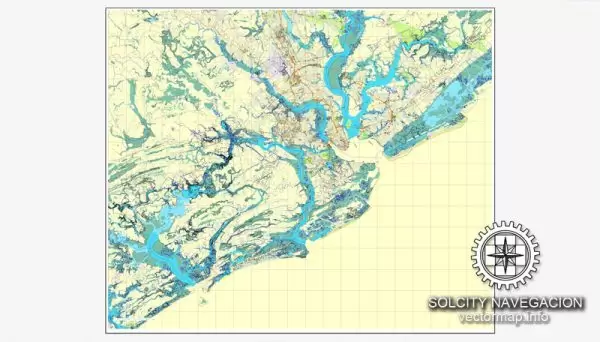 Vector map Charleston, South Carolina, US printable vector street City Plan map, full editable, Adobe Illustrator