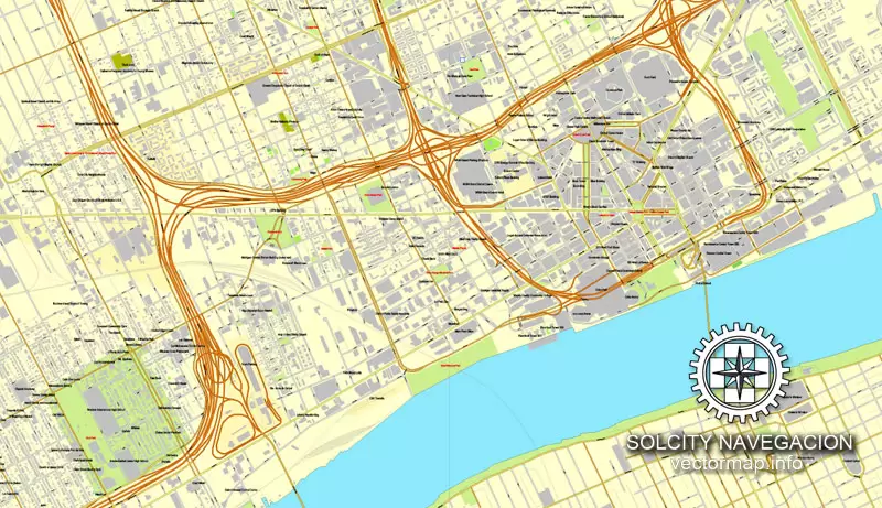 Map vector Detroit, Michigan, US printable vector street City Plan map, full editable, Adobe illustrator Map for design, print, arts, projects, presentations, for architects, designers and builders