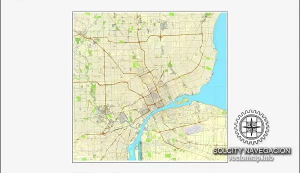 Map vector Detroit, Michigan, US printable vector street City Plan map, full editable, Adobe illustrator Map for design, print, arts, projects, presentations, for architects, designers and builders