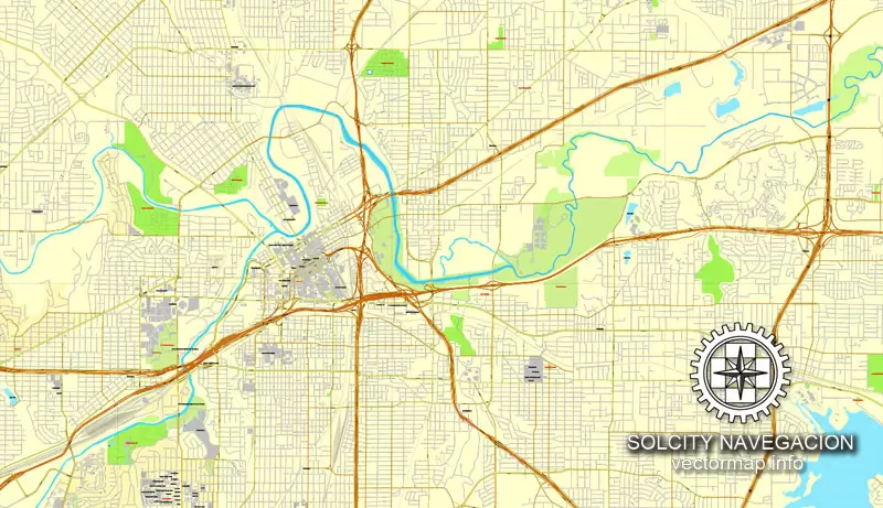 Map vector Fort Worth, Texas, US printable vector street City Plan map, full editable, Adobe illustrator Map for design, print, arts, projects, presentations, for architects, designers and builders