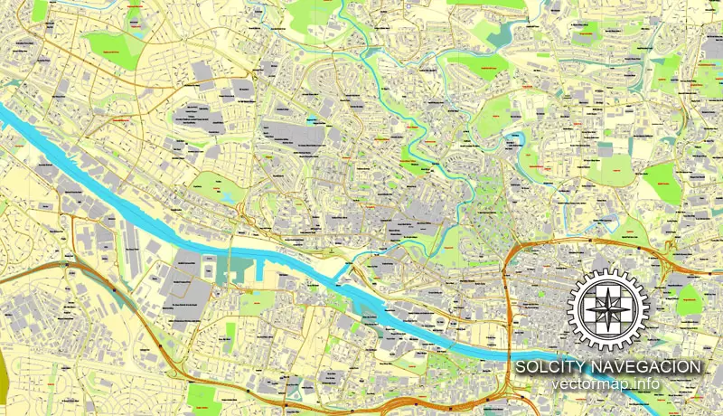Glasgow, Scotland, UK Great Britain, printable vector street City Plan map, full editable, Adobe Illustrator