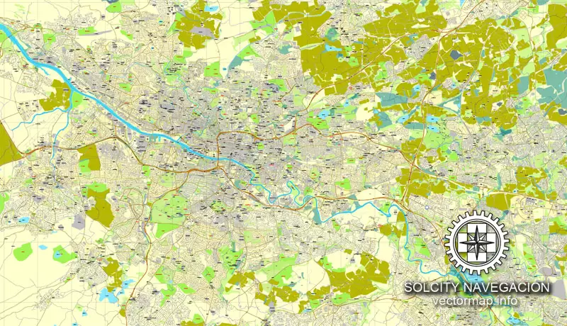 Glasgow, Scotland, UK Great Britain, printable vector street City Plan map, full editable, Adobe Illustrator