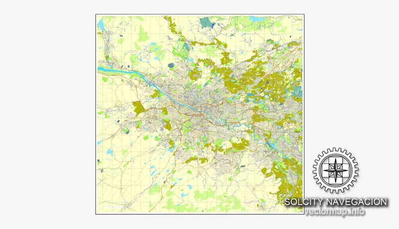 Glasgow, Scotland, UK Great Britain, printable vector street City Plan map, full editable, Adobe Illustrator