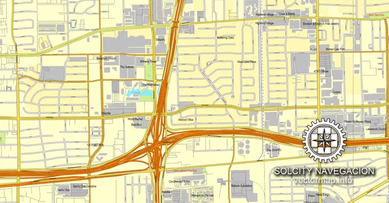 Map vector Houston, Texas, US printable vector street City Plan map, full editable, Corel Draw Map for design, print, arts, projects, presentations, for architects, designers and builders