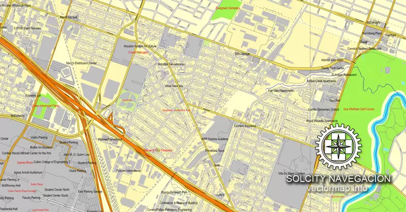 Map vector Houston, Texas, US printable vector street City Plan map, full editable, Corel Draw Map for design, print, arts, projects, presentations, for architects, designers and builders