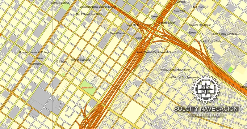 Map vector Houston, Texas, US printable vector street City Plan map, full editable, Corel Draw Map for design, print, arts, projects, presentations, for architects, designers and builders