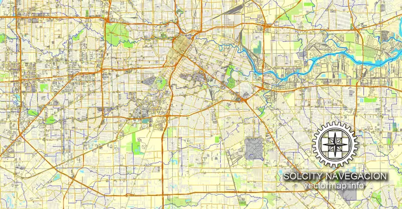 Map vector Houston, Texas, US printable vector street City Plan map, full editable, Corel Draw Map for design, print, arts, projects, presentations, for architects, designers and builders