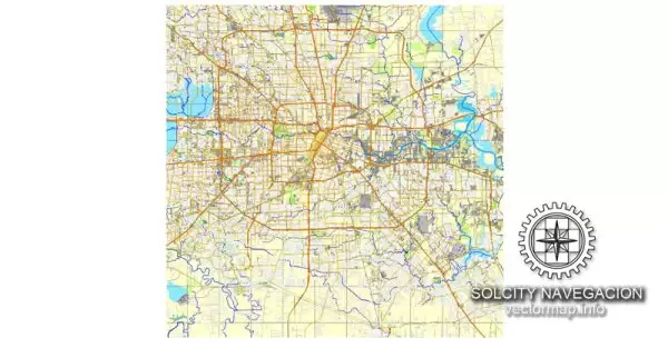 Map vector Houston, Texas, US printable vector street City Plan map, full editable, Corel Draw Map for design, print, arts, projects, presentations, for architects, designers and builders