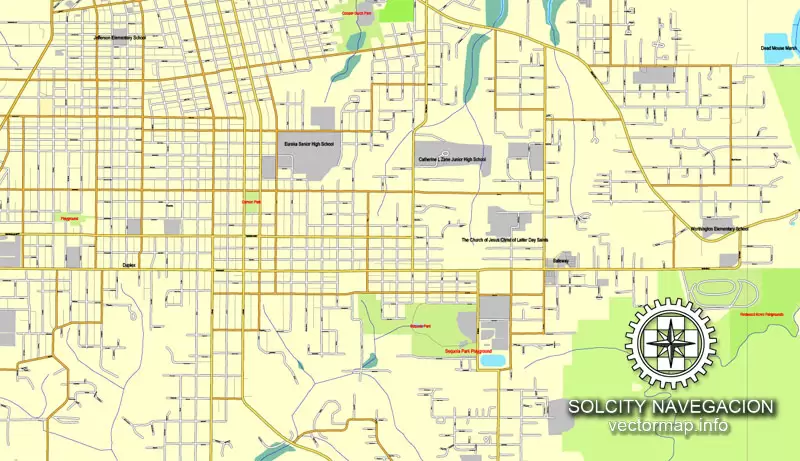 Humboldt Map Eureka Map California US printable vector City Plan full editable Street Map Adobe PDF