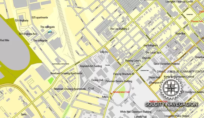 Map vector Lexington, Kentucky, US printable vector street City Plan map, full editable, Adobe Illustrator