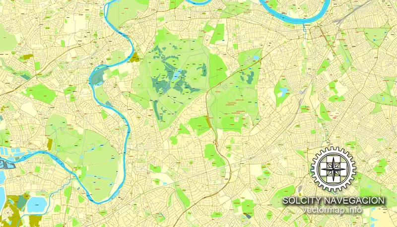 Map London, vector England UK Great Britain, printable vector street City Plan map in 4 parts, full editable, Adobe Illustrator