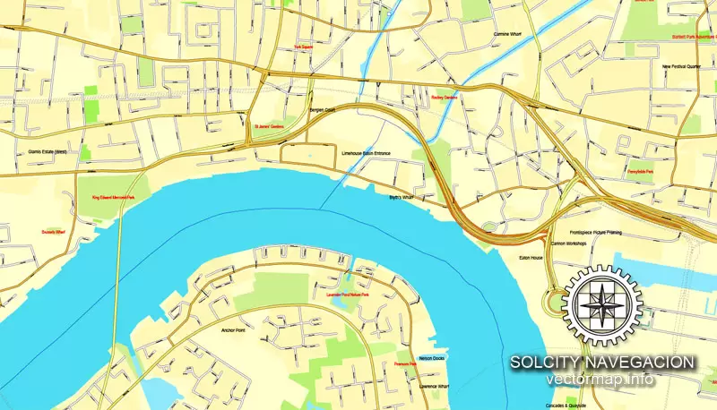 Map London, vector England UK Great Britain, printable vector street City Plan map in 4 parts, full editable, Adobe Illustrator