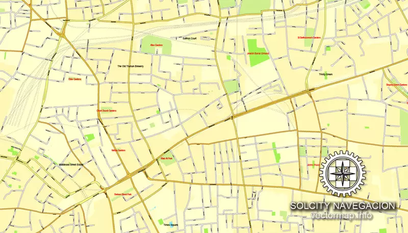 Map London, vector England UK Great Britain, printable vector street City Plan map in 4 parts, full editable, Adobe Illustrator