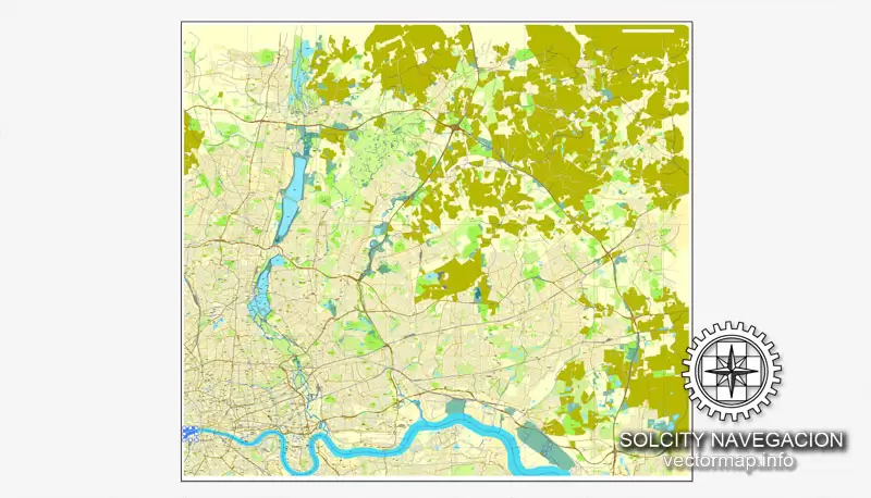 Map London, vector England UK Great Britain, printable vector street City Plan map in 4 parts, full editable, Adobe Illustrator