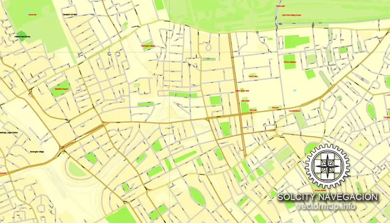 Map London, vector England UK Great Britain, printable vector street City Plan map in 4 parts, full editable, Adobe Illustrator