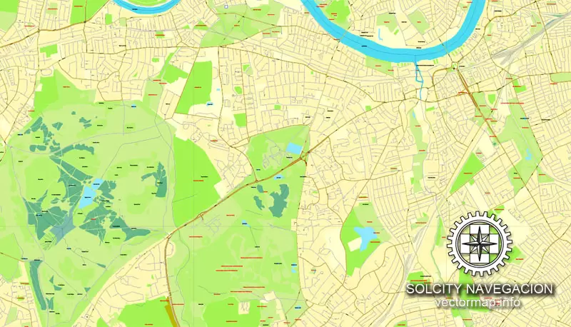 Map London, vector England UK Great Britain, printable vector street City Plan map in 4 parts, full editable, Adobe Illustrator