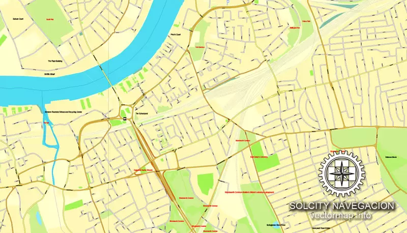 Map London, vector England UK Great Britain, printable vector street City Plan map in 4 parts, full editable, Adobe Illustrator