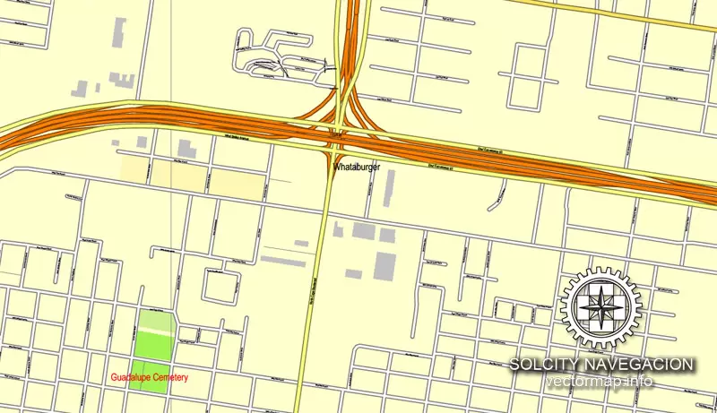 Map vector MCallen, Texas, US printable vector street City Plan map, full editable, Adobe Illustrator Map for design, print, arts, projects, presentations, for architects, designers and builders.