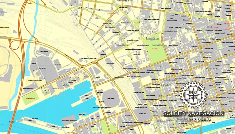 Map vector Melbourn, Australia, printable vector street 4 parts City Plan map, full editable, Adobe illustrator Map for design, print, arts, projects, presentations, for architects, designers and builders