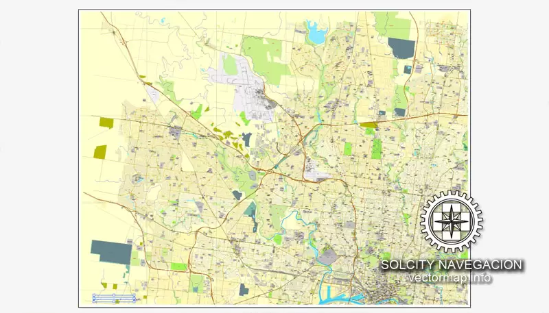 Map vector Melbourn, Australia, printable vector street 4 parts City Plan map, full editable, Adobe illustrator Map for design, print, arts, projects, presentations, for architects, designers and builders