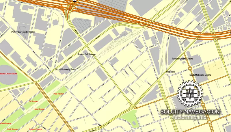 Map vector Melbourn, Australia, printable vector street 4 parts City Plan map, full editable, Adobe illustrator Map for design, print, arts, projects, presentations, for architects, designers and builders