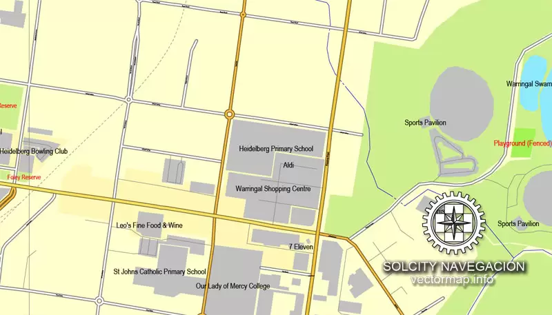 Map vector Melbourn, Australia, printable vector street 4 parts City Plan map, full editable, Adobe illustrator Map for design, print, arts, projects, presentations, for architects, designers and builders
