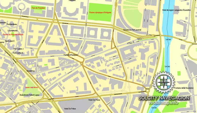 Map vector Montpellier, France printable vector street City Plan map, full editable, Adobe Illustrator Map for design, print, arts, projects, presentations, for architects, designers and builders