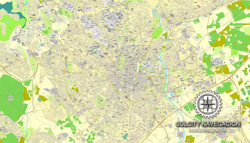 Montpellier, France, printable vector street City Plan map, full editable, Adobe PDF