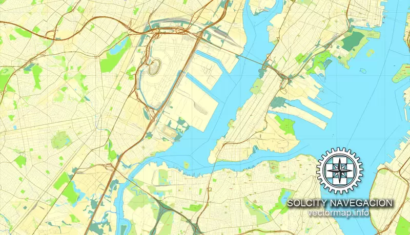 Map vector New York Grande Map, US printable vector street City Plan 4 parts map, full editable, Adobe Illustrator Map for design, print, arts, projects, presentations, for architects, designers and builders
