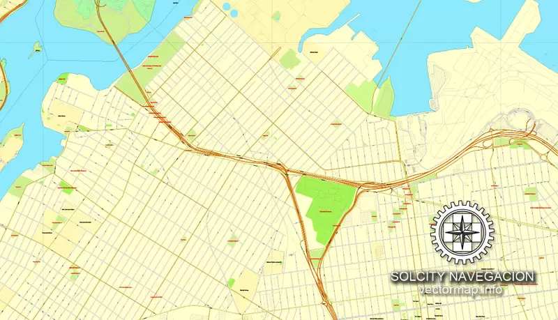 Map vector New York Grande Map, US printable vector street City Plan 4 parts map, full editable, Adobe Illustrator Map for design, print, arts, projects, presentations, for architects, designers and builders