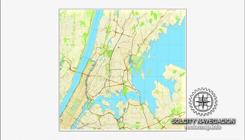 Map vector New York Grande Map, US printable vector street City Plan 4 parts map, full editable, Adobe Illustrator Map for design, print, arts, projects, presentations, for architects, designers and builders