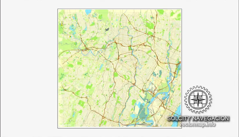 Map vector New York Grande Map, US printable vector street City Plan 4 parts map, full editable, Adobe Illustrator Map for design, print, arts, projects, presentations, for architects, designers and builders