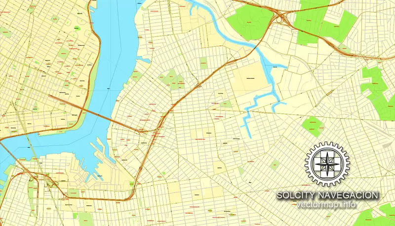 Map vector New York Grande Map, US printable vector street City Plan 4 parts map, full editable, Adobe Illustrator Map for design, print, arts, projects, presentations, for architects, designers and builders
