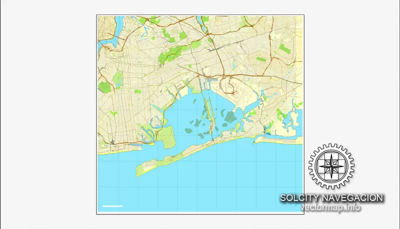 Map vector New York Grande Map, US printable vector street City Plan 4 parts map, full editable, Adobe Illustrator Map for design, print, arts, projects, presentations, for architects, designers and builders