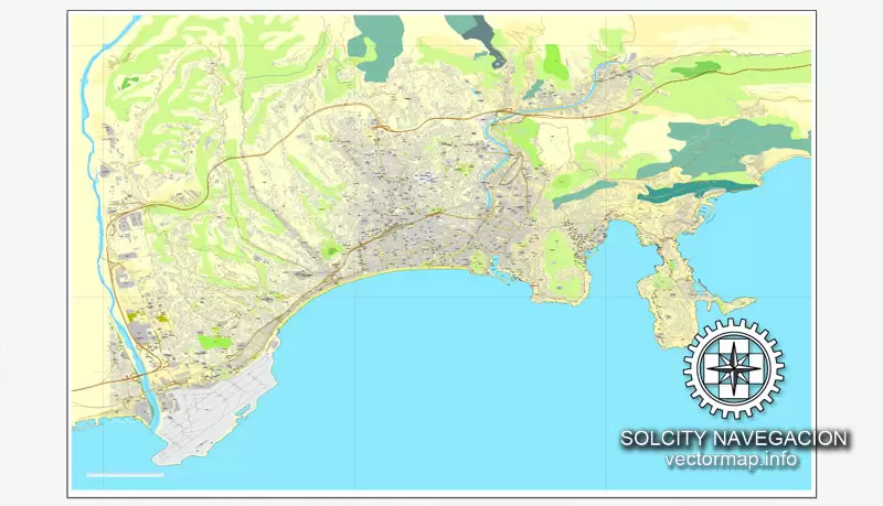 Map vector Nice, France printable vector street City Plan map, full editable, Adobe Illustrator Map for design, print, arts, projects, presentations, for architects, designers and builders