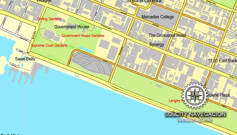 Map vector Perth, Australia, printable vector street City Plan map, full editable, Adobe illustrator Map for design, print, arts, projects, presentations, for architects, designers and builders