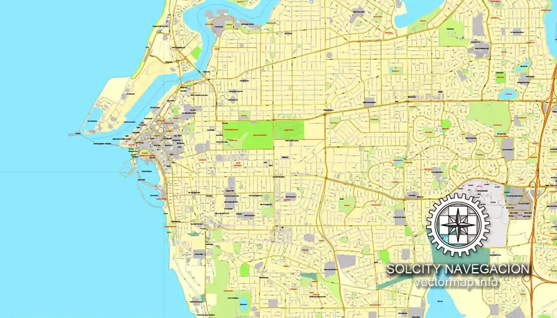 Map vector Perth, Australia, printable vector street City Plan map, full editable, Adobe illustrator Map for design, print, arts, projects, presentations, for architects, designers and builders