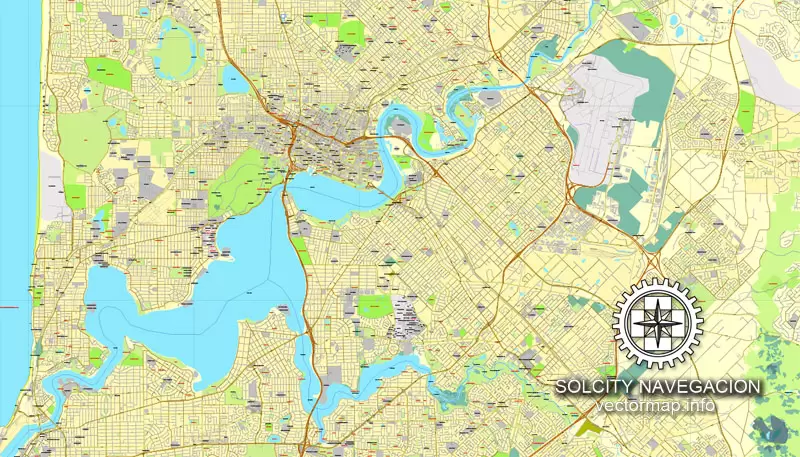 Map vector Perth, Australia, printable vector street City Plan map, full editable, Adobe illustrator Map for design, print, arts, projects, presentations, for architects, designers and builders