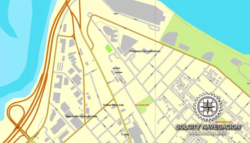 Map vector Portland, Maine, US printable vector street City Plan map, full editable, Adobe Illustrator Map for design, print, arts, projects, presentations, for architects, designers and builders