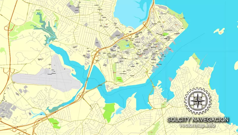 Portland, Maine, US printable vector street City Plan map, full editable, Adobe PDF