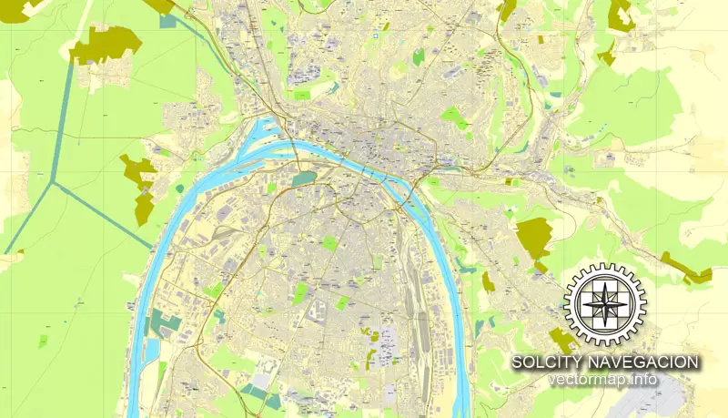 Rouen, France printable vector street City Plan map, full editable, Adobe Illustrator