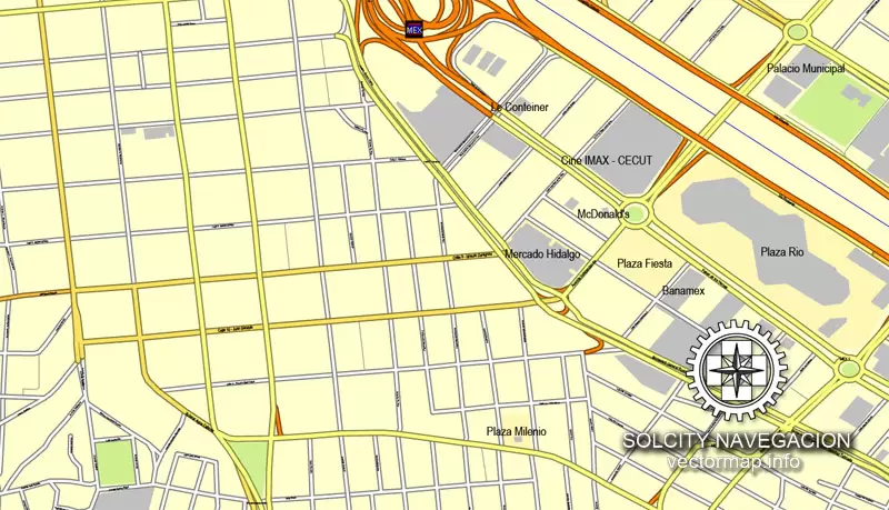 Map vector San Diego + Tijuana, California, US/MX printable vector street City Plan 2 parts map, full editable, Adobe Illustrator Map for design, print, arts, projects, presentations, for architects, designers and builders