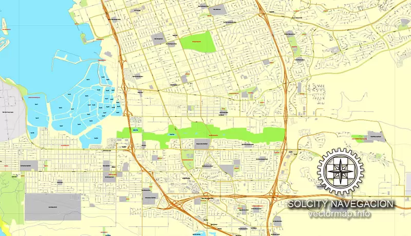 Map vector San Diego + Tijuana, California, US/MX printable vector street City Plan 2 parts map, full editable, Adobe Illustrator Map for design, print, arts, projects, presentations, for architects, designers and builders