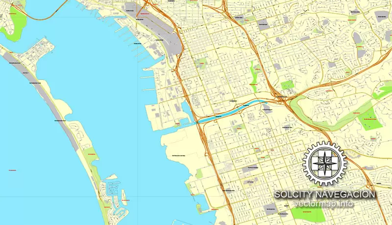Map vector San Diego + Tijuana, California, US/MX printable vector street City Plan 2 parts map, full editable, Adobe Illustrator Map for design, print, arts, projects, presentations, for architects, designers and builders