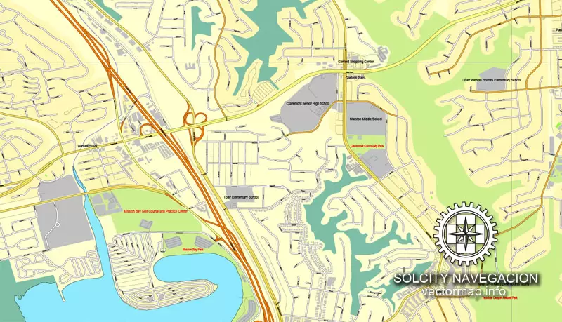 Map vector San Diego + Tijuana, California, US/MX printable vector street City Plan 2 parts map, full editable, Adobe Illustrator Map for design, print, arts, projects, presentations, for architects, designers and builders