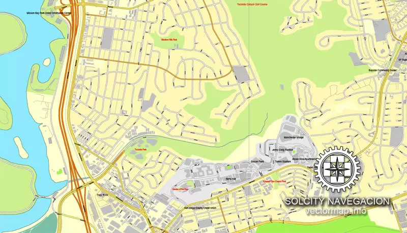 Map vector San Diego + Tijuana, California, US/MX printable vector street City Plan 2 parts map, full editable, Adobe Illustrator Map for design, print, arts, projects, presentations, for architects, designers and builders